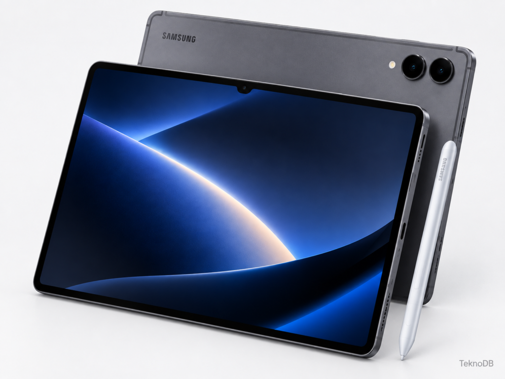 Ön ekran, arka kapak ve S Pen’i aynı karede buluşturan bu görünüm, Galaxy Tab S12 serisinin genel tasarım çizgisini net biçimde gösteriyor.